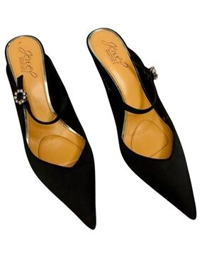Jewel Badgley Mischka | Kaylin Pointed Toe Mule - Black Satin Heels (Size 8.5)